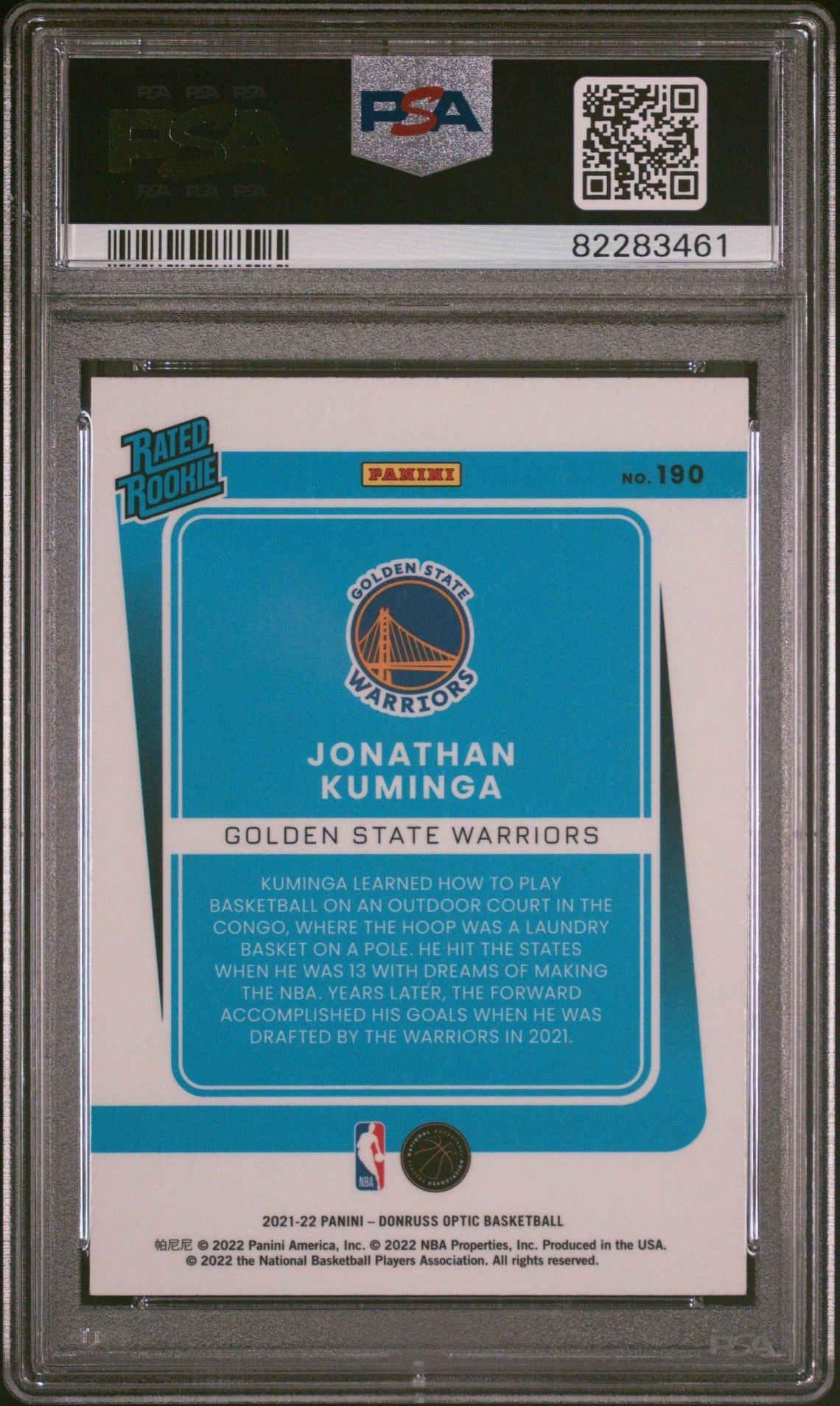 2020-21 Donruss Optic Jonathan Kuminga #190 Rated Rookie PSA 9