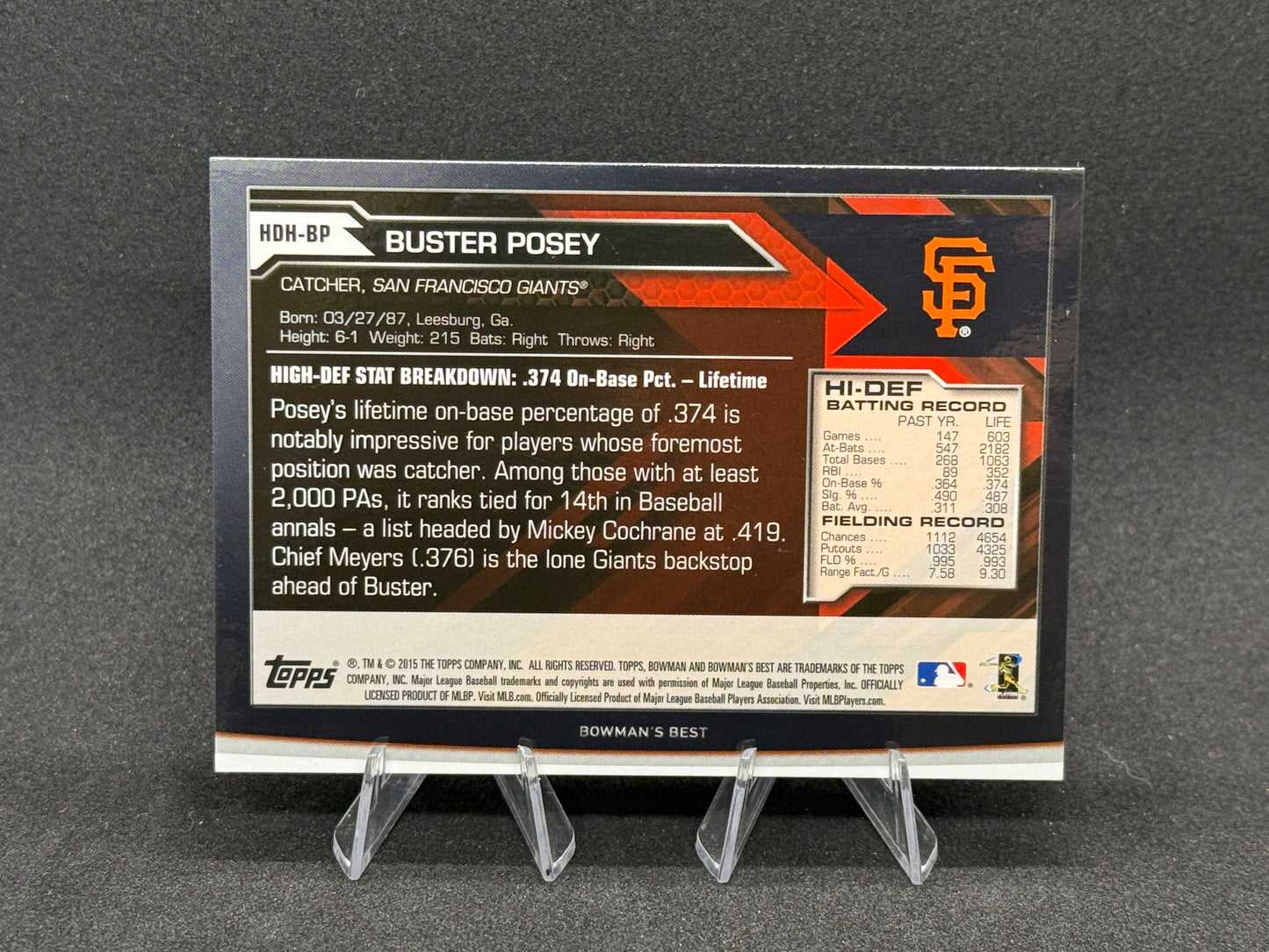 2015 Bowman's Best #HDH-BP Buster Posey Red Refractor /5